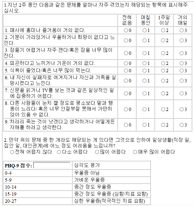  우울증 테스트 : PHQ-9