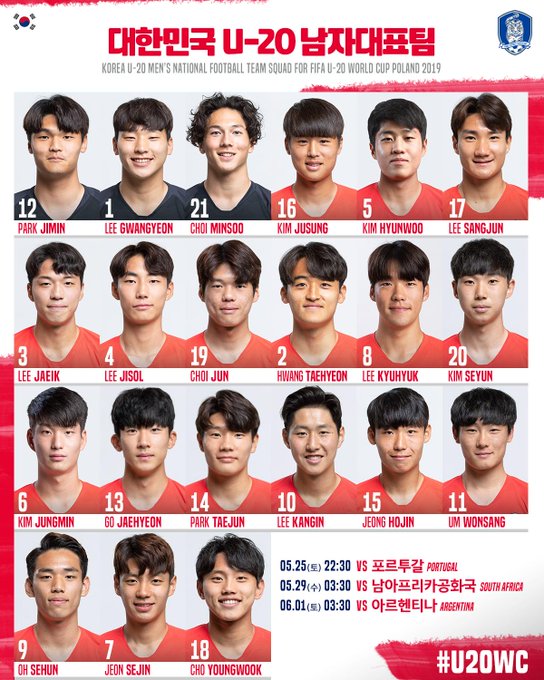  2019 U-20팀 폴란드 월드컵 대한민국팀 참여 명단