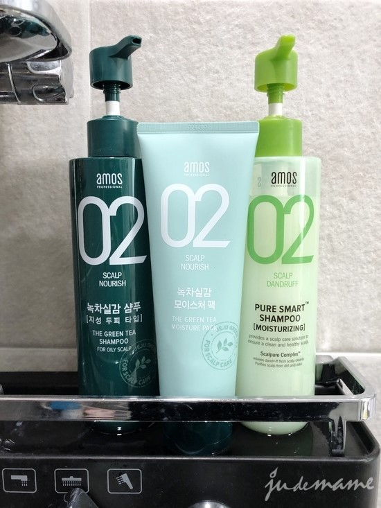  amos SCALP NOURISH THE GREEN TEA SHAMPOO & MOISTURE PACK / 녹차실감 샴푸 / 모이스처 팩 / 탈모샴푸 / 르뷰 얼루어 / REWVIEW allure / 신주리뷰티템 @