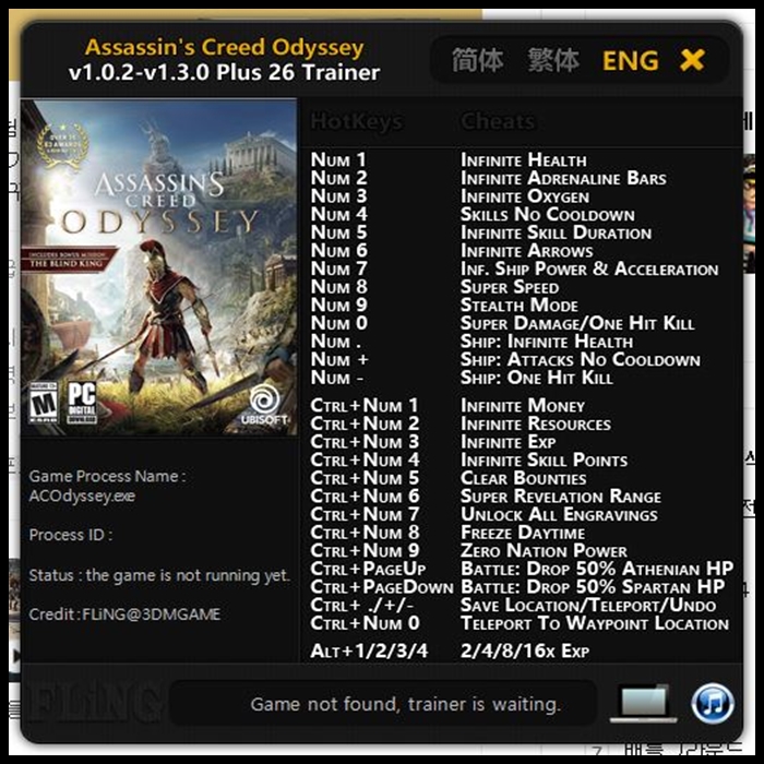  어쌔신 크리드 오디세이 트레이너 v1.0.2+v1.3.0 +26 (Assassins Creed Odyssey Trainer v1.0.2-v1.3.0 +26)