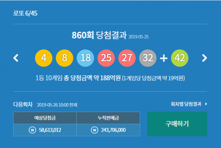 제860회 로또 1등 당첨자는 10명, 각각 18억7990만원씩 받아  