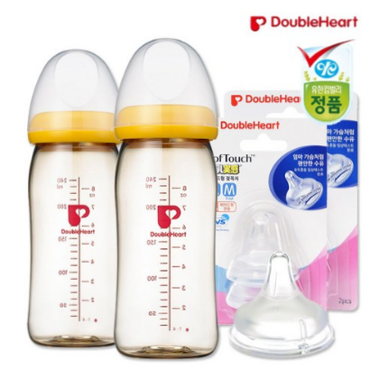 더블하트 오렌지 트윈팩 240ml+모유실감 젖꼭지 2입(S M L) (10% 할인) 38,500원