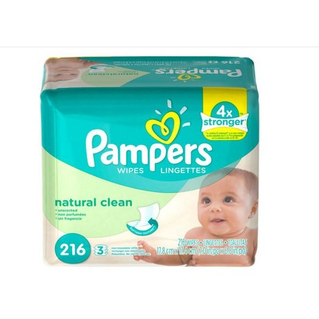  쿠팡로켓직구 [12,120원] Pampers 유아물티슈 내추럴 클린 4x 스트롱거 무향 17.8 x 17.4cm 72매입 3개