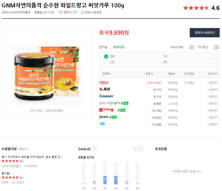  와일드 망고 씨앗 분말