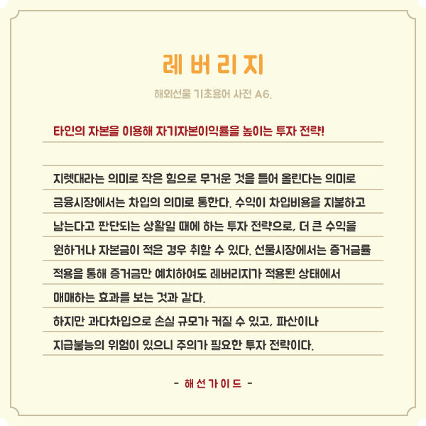  해외선물 기초용어 A6. 레버리지, 양날의 투자 전략