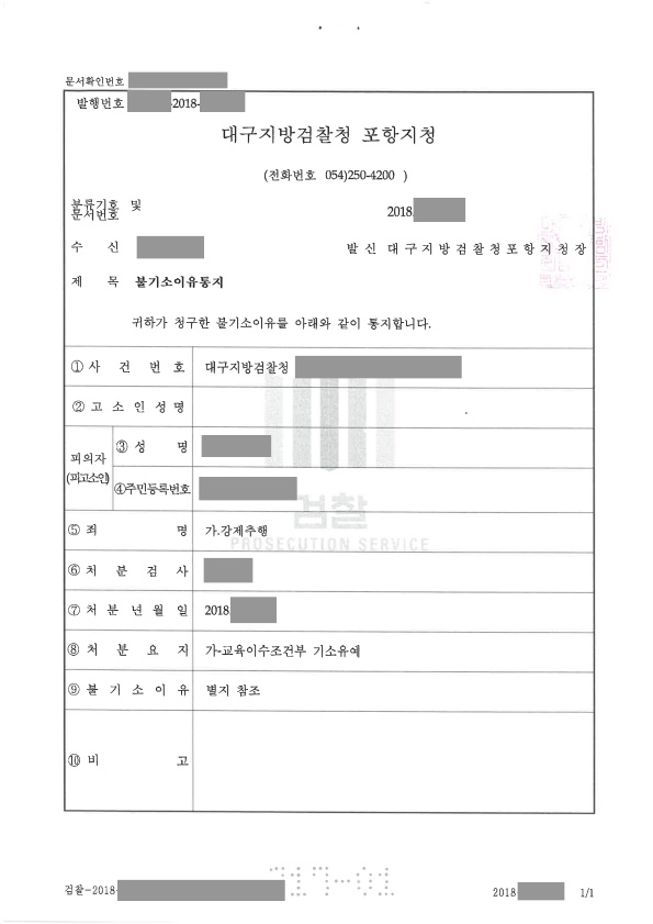  불기소처분(강제추행 혐의)