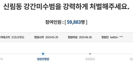  신림동 강간미수범 강력처벌, 국민청원글