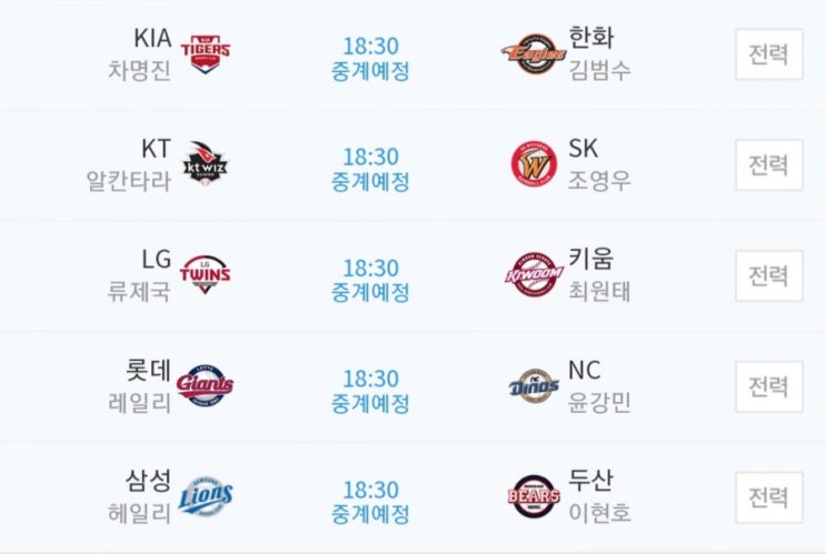 2019.05.30 KBO(프로야구) (두산 삼성 | SK KT | NC 롯데 | 키움 LG | 한화 기아[KIA])