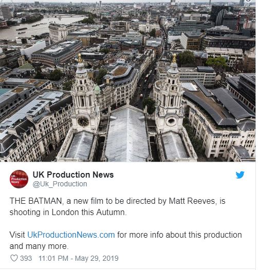 맷 리브스의 &lt;더 배트맨&gt;이 영국에서 가을에 촬영을 시작한다고 합니다.