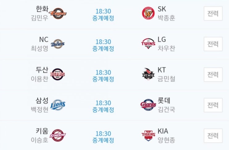 2019.05.31 KBO(프로야구) (한화 SK | NC LG | 두산 KT | 삼성 롯데 | 키움 기아[KIA])