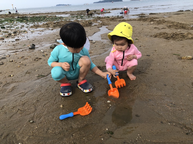 [당진 여행] 왜목마을 해수욕장, 모래놀이, 조개캐기, 장고항 미래의아침 펜션, 용무치항　+ 2019.05.25~26