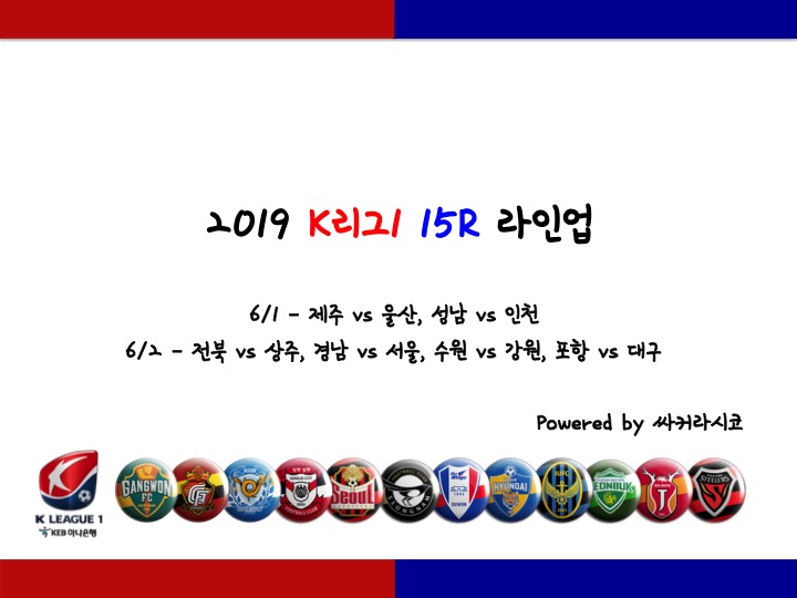 [K리그] 2019 K리그1 15R 선발 포메이션 및 라인업