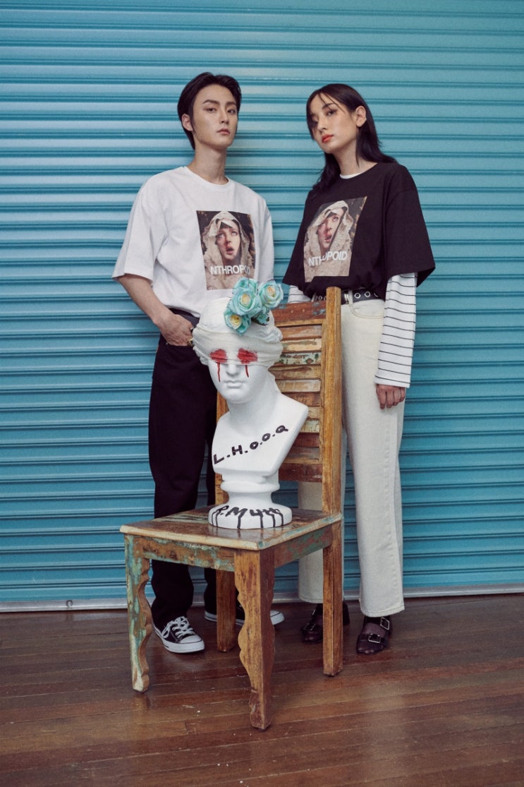  NTHROPOID/앤트로포이드/스트릿브랜드/SUMMER SEASON/ Maria T-shirt (black&white)/엘라쇼오퀴 T-shirt/마르셀 뒤샹