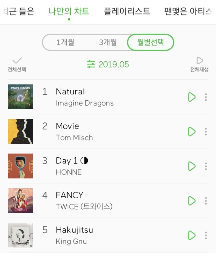  좋아하는 노래 - 2019 MAY + 일기