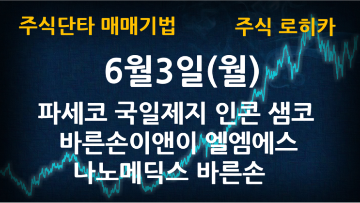  엘엠에스 샘코 나노메딕스 바른손 바른손이앤이 인콘 파세코 국일제지 6월3잂 매매 전략 