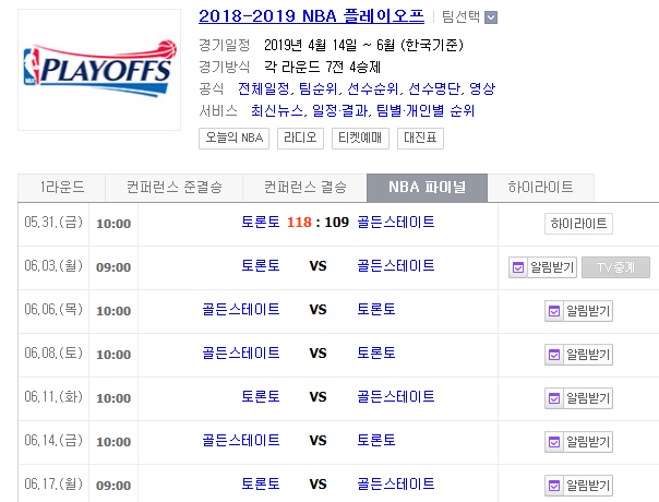 2019.06.03 NBA 플레이오프 파이널 2차전 (토론토 골든스테이트) 프리뷰