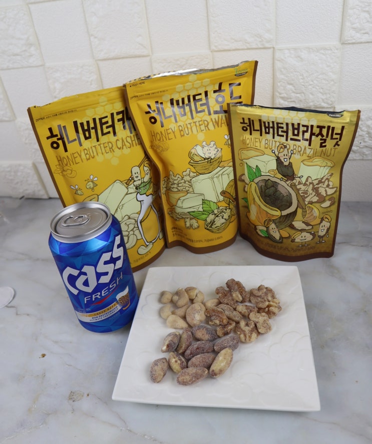  맥주안주 견과류, 달달하고 고소해서 자꾸 손이가는 허니버터아몬드 외 갈림양행 3종세트