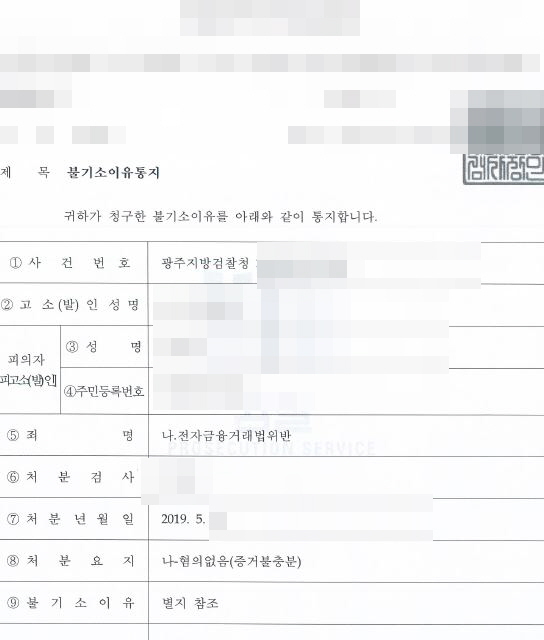  전자금융거래법위반 무혐의 by 이민 변호사