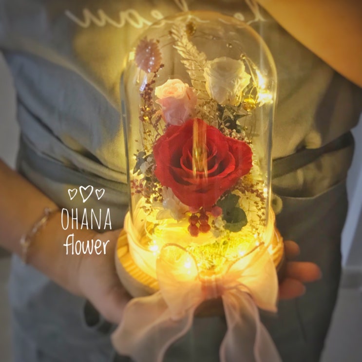  [부산프리저브드플라워] 어머니 환갑선물 LED 유리돔. LED 무드등 레드로즈 유리돔/ 부산 수영 광안 프리저브드플라워 전문 스튜디오 오하나플라워