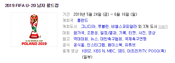  2019 FIFA U-20 남자월드컵 한일전 꼭 이겼으면...