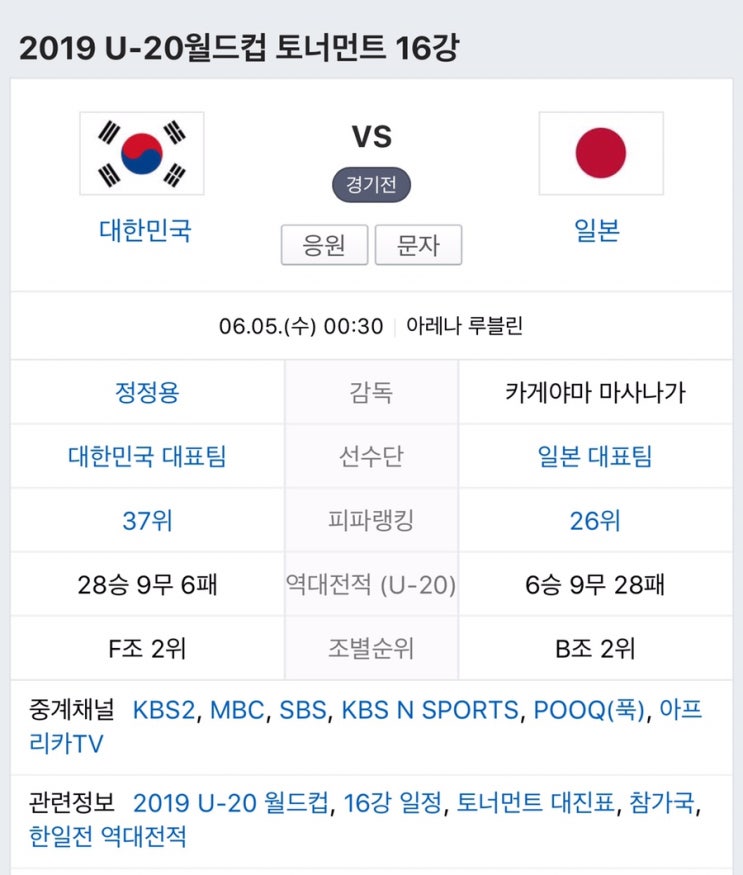  축구U20 한일전 오늘밤 12:30