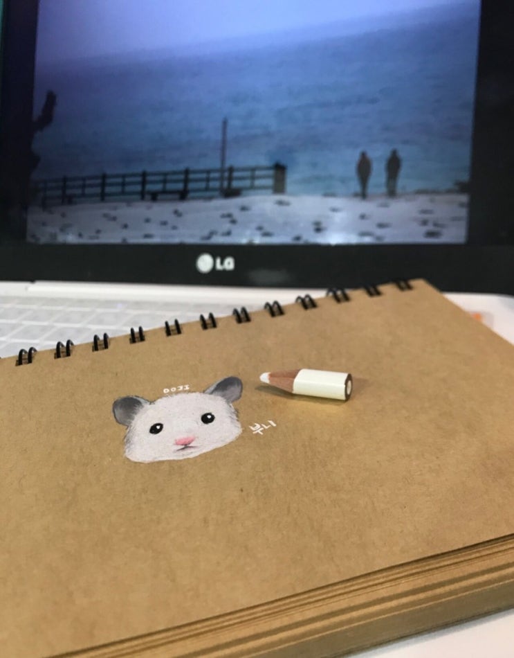  울집 햄스터 부니를  쓱싹쓱싹 그려내는 내 딸(20180220)