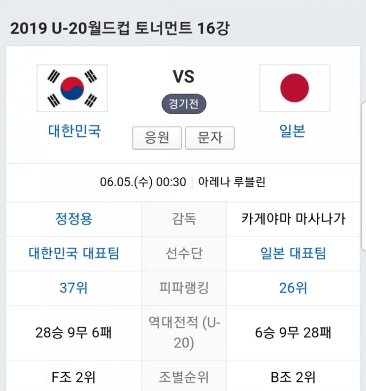  축구대표팀U-20월드컵 대한민국VS일본 16강