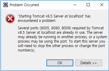 [JSP] - 'Starting Tomcat v8.5 Server at localhost' has encountered a problem.