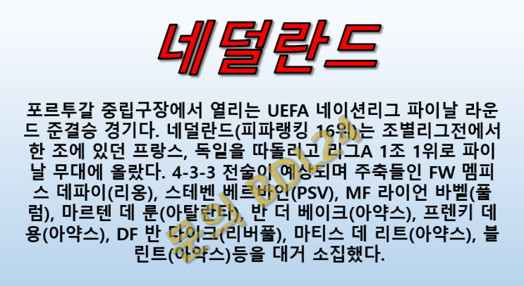  네덜란드 잉글랜드 6월7일 UEFA 네이션스리그 주전소집