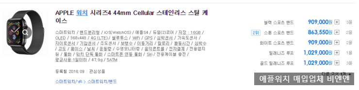  중고 애플워치 워치 시리즈4 44mm Cellular 스테인리스 스틸 케이스 매입 안내두 BNN과