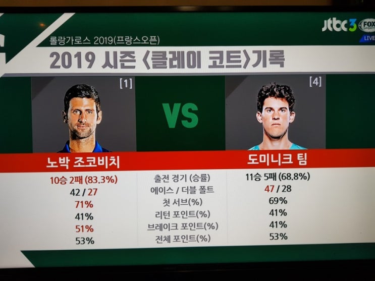  롤랑가로스 2019 프랑스오픈 4강전 조코비치vs.도미니크팀