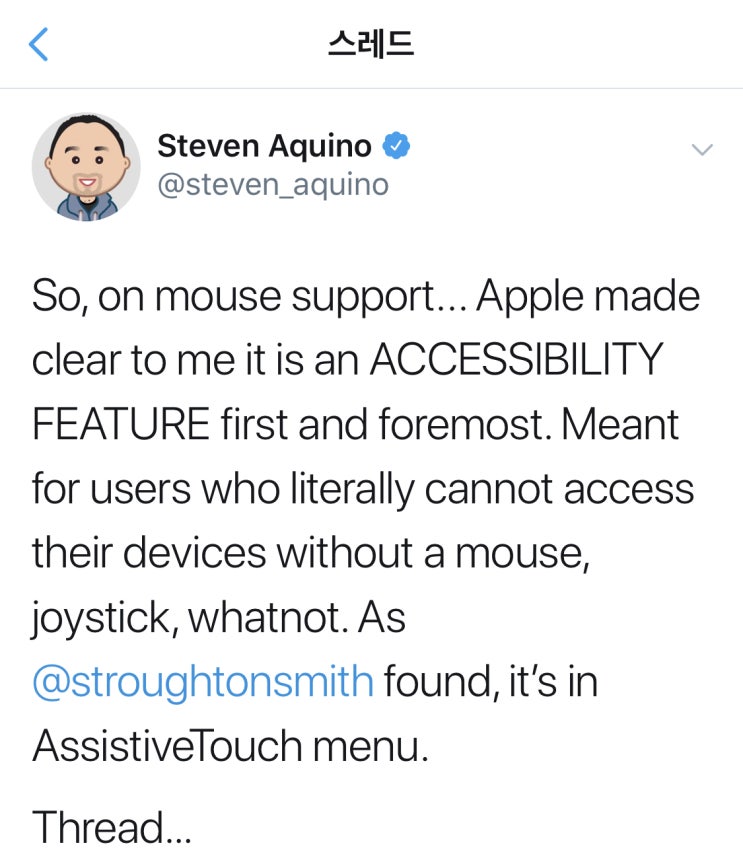 애플 공식 설명: 아이패드 마우스 지원, 장애인을 위한 손쉬운 사용 기능일 뿐이다