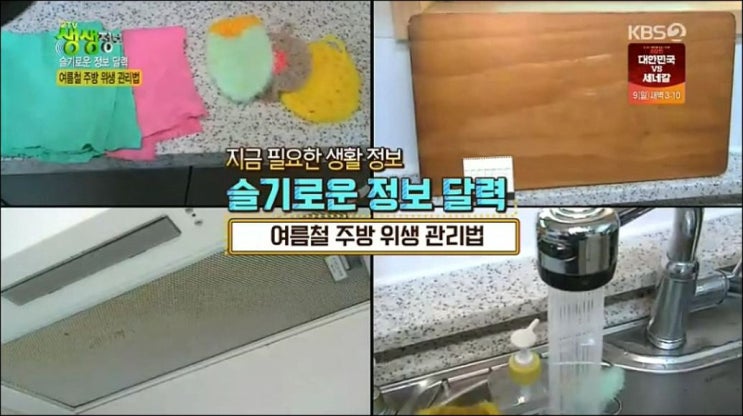  슬기로운 정보 달력, 여름철 주방 위생 관리법(도마소독, 행주와 수세미 소독, 후드 청소, 수도꼭지 살균)(생생정보 833회, 0607)