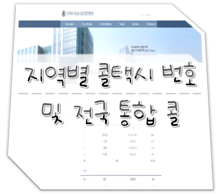  지역별(서울,부산,대구,인천,광주,대전..) 콜택시 번호