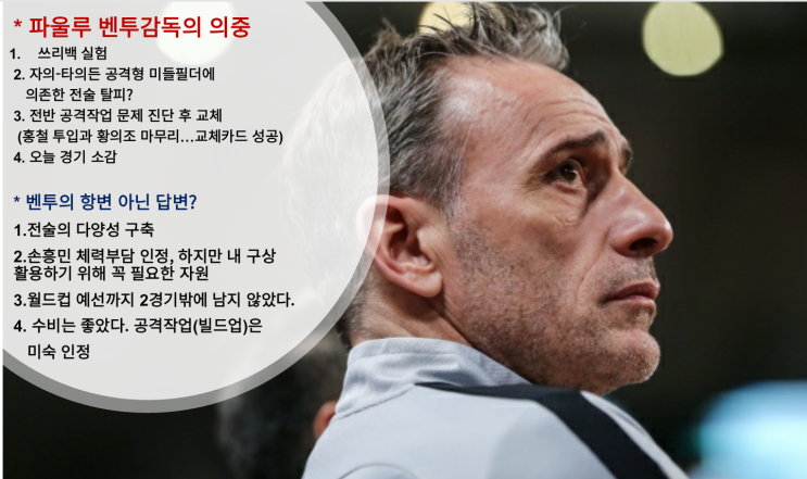  [한국-호주] 경기 분석 및 평가전을 월드컵처럼 임하는 벤투감독의 항변 아닌 답변?...벤투-축구팬-필자의 마음으로 들여다보자