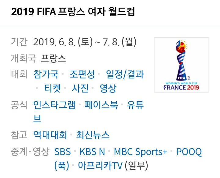  [NEWS] <스포츠> 2019 여자월드컵