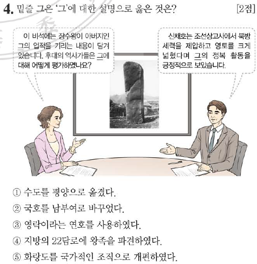   43회 한국사능력검정시험 중급 4번 : 광개토 대왕에 대하여 