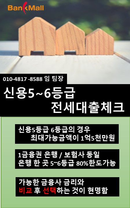  전세자금대출 5등급 6등급도 2억원이상 진행가능한 은행 확인필수