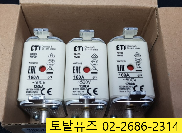004182216 ETI 판매중 NH00 NV00 EAC 160A gG  ~500V 정품 휴즈