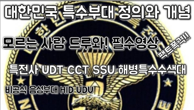  대한민국 특수부대 정의. 개념. 논란 특전사 / UDT / CCT /  SSU / 해병수색대 / HID / UDU