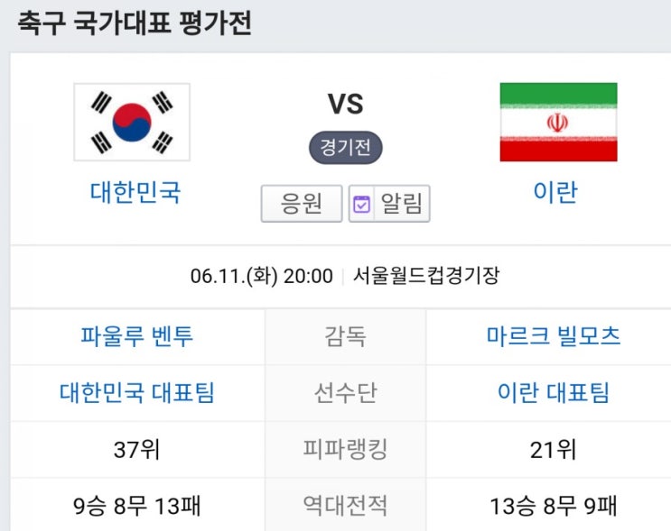 U20 월드컵 4강 대한민국 에콰도르전/한국 이란 평가전