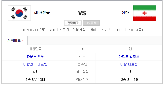  2019 대한민국 축구 국가대표팀VS이란 축구 대표팀 A매체데이 승리를 기원합니다.