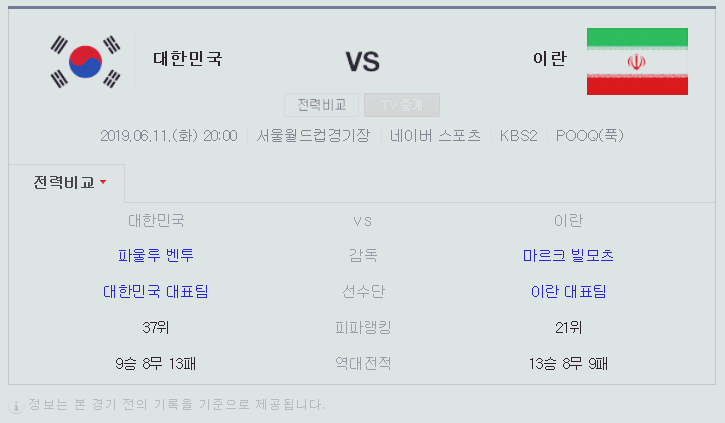  축구국가대표평가전 한국VS이란