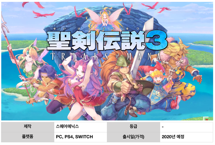 슈퍼패미콤(SFC) 명작 액션RPG "성검전설3 TRIALS of MANA" 리메이크!!