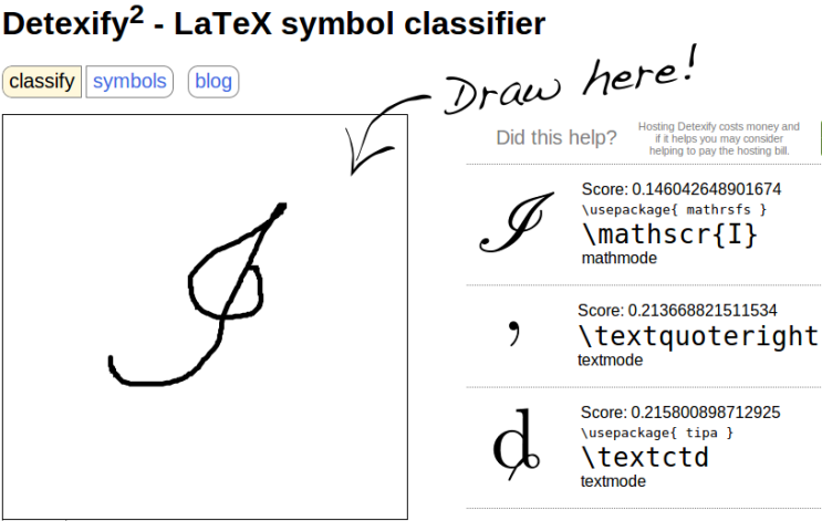  LaTeX 수학 문자 필기 인식 검색 사이트