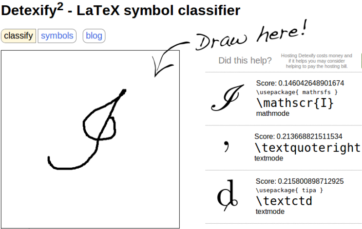 LaTeX 수학 문자 필기 인식 검색 사이트