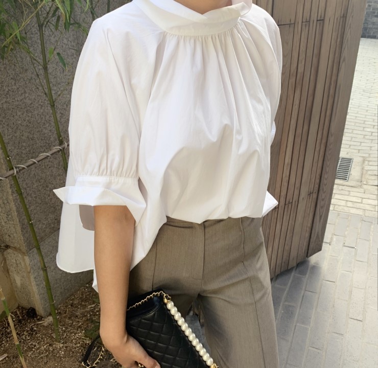  UPDATE!  HALf -neck shirring blouse & black label wide pant 