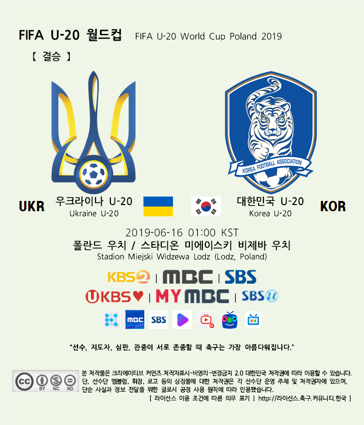  2019 FIFA U-20 월드컵 결승 대한민국 경기 일정 및 중계 채널 (06.16)