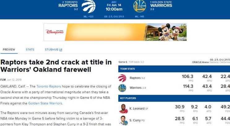  6월14일 NBA 팩트분석 골든스테이트 vs 토론토