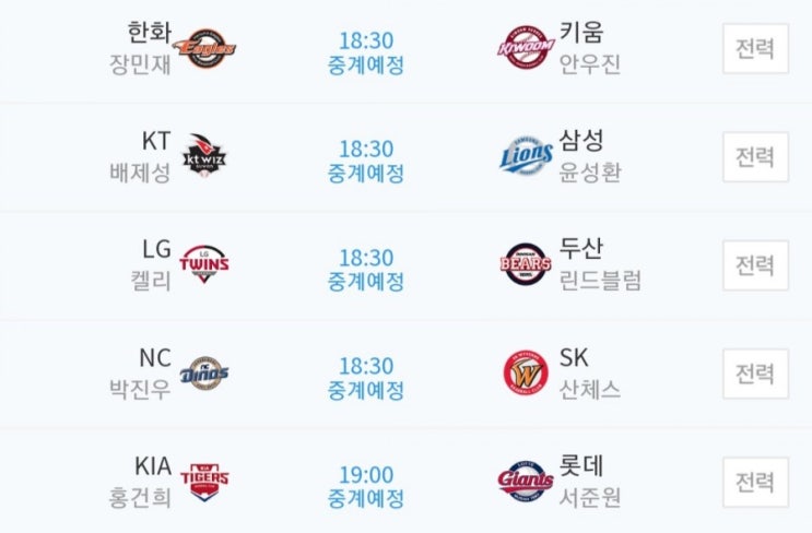 2019.06.14 KBO(프로야구) (키움 한화 | 삼성 KT | 두산 LG | 롯데 KIA[기아] | SK NC)